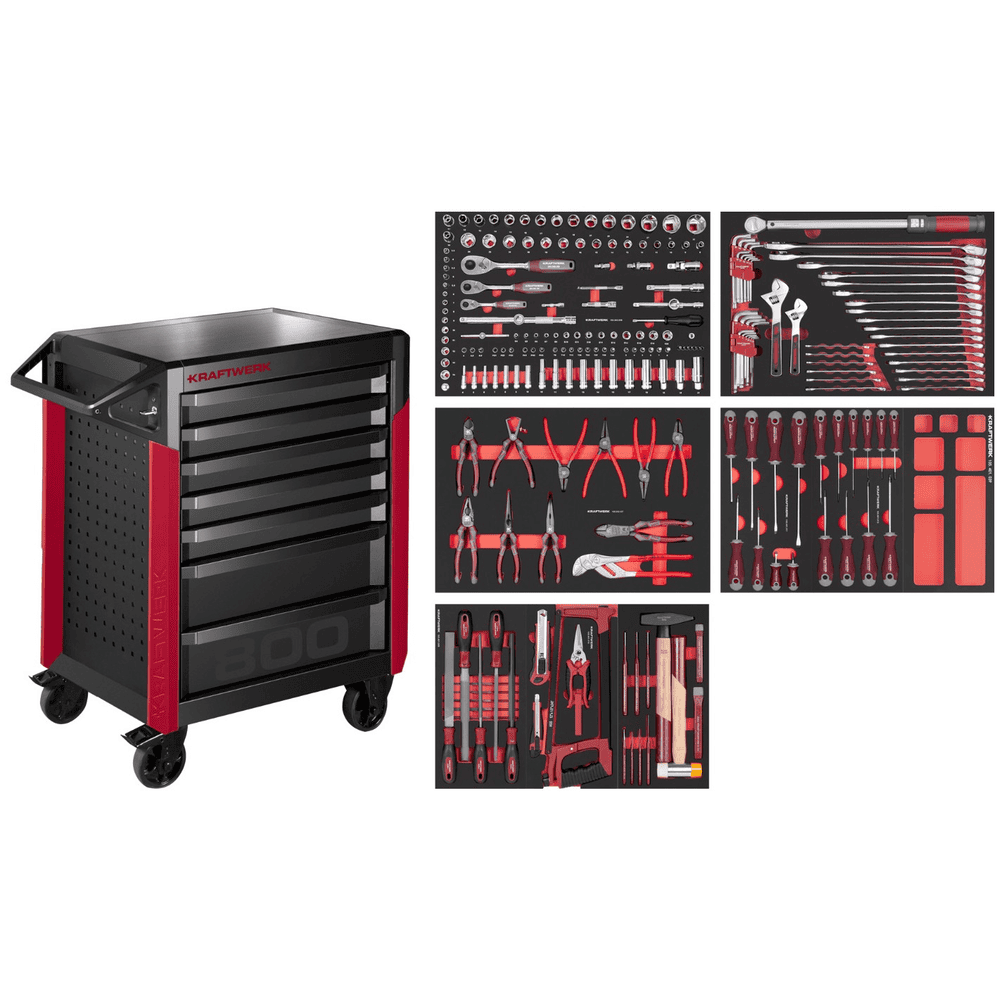 KRAFTWERK PRO LINE Werkstattwagen PT800 7 Schubladen, inkl. Werkzeug 242-teilig, BxTxH 800 x 479 x 1000 mm