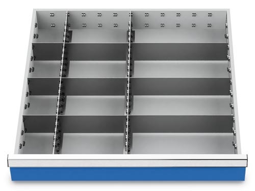 Metalleinteilung Set 11-teilig, R 24-24, Schubladennutzmass 600 x 600 mm, in 4 Blendenhöhen