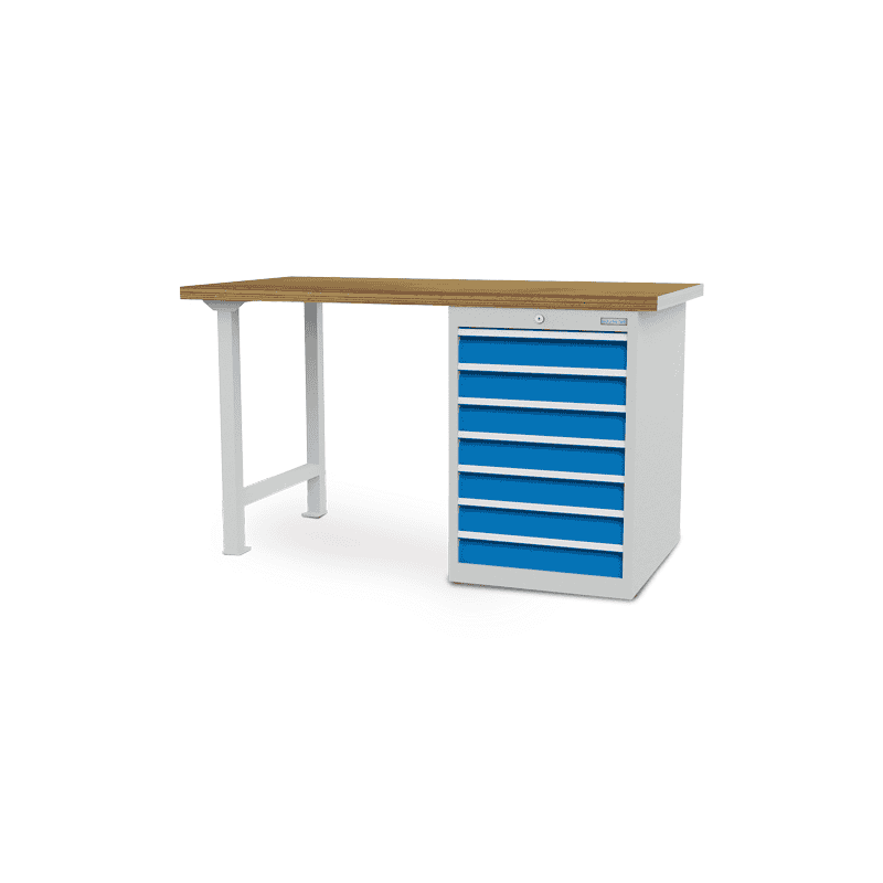 Établi en ligne, profondeur 750 mm, R 18-24, nombre de tiroirs 7, en 2 largeurs