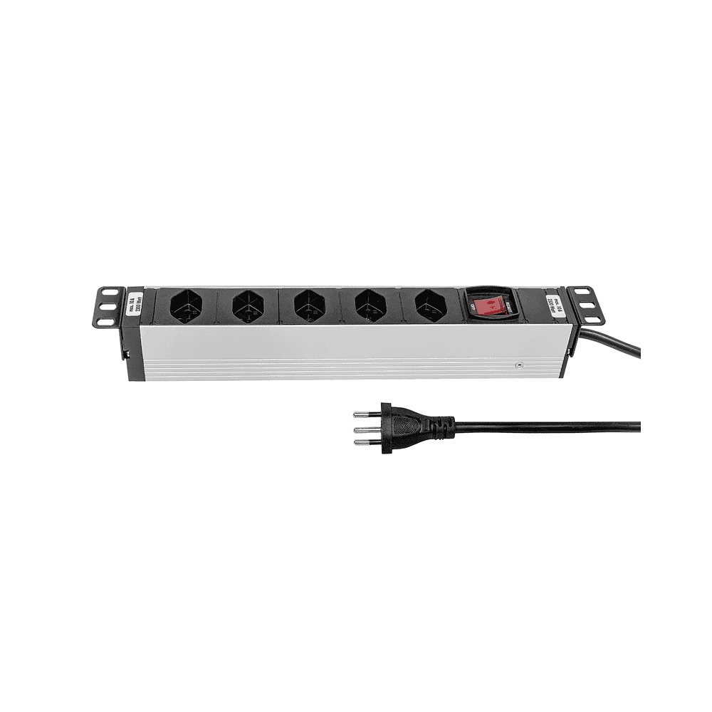 Steffen Steckdosenleiste ALU MODULAR SILVER, 5 x T13, 10 A, IP20, 3 m Kabel, mit Schalter, silber/schwarz