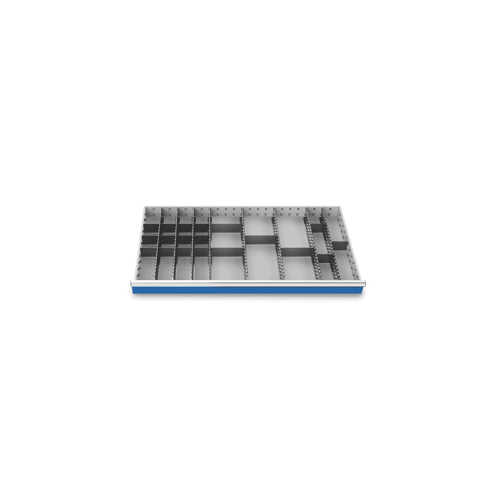 Compartimentage des métallique set 27 pièces, R 48-24, dimension utiles des tiroirs 1200 x 600 mm, 4 hauteurs de façade