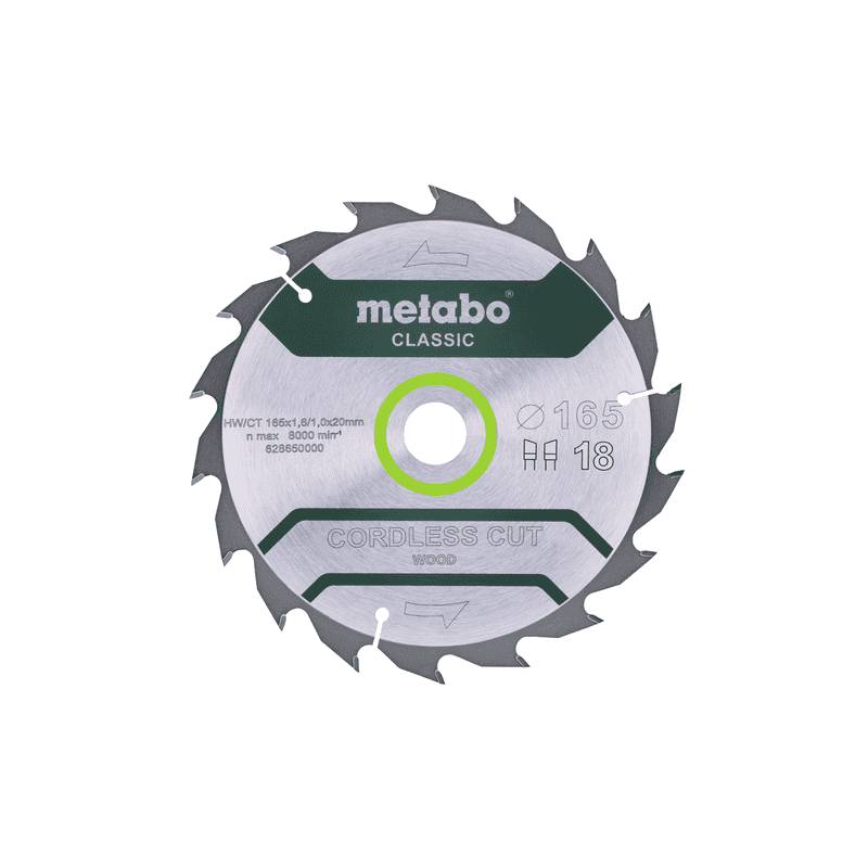 Metabo Kreissägeblatt "Curdless Cut Wood - Classic" 165 x 20 mm, Z18, WZ, 20° / B