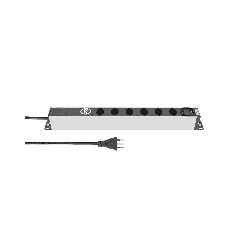 Steffen Steckdosenleiste ALU MODULAR SILVER, 6 x T13, 10 A, IP20, 3 m Kabel, mit Filter und Schalter, silber/schwarz