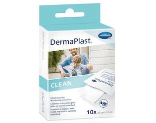 Lingettes nettoyantes pour plaies DermaPlast Clean, 13 x 20 cm, paquet de 10 pièces