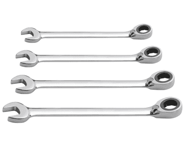 KRAFTWERK Ratschenschraubenschlüssel-Satz, 4-teilig, umschaltbar, verchromt und hochglanzpoliert