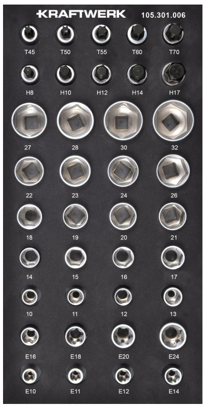 KRAFTWERK BASIC LINE EVA Steckschlüssel-Einlage 1/2", 200 x 400 mm, 38-teilig