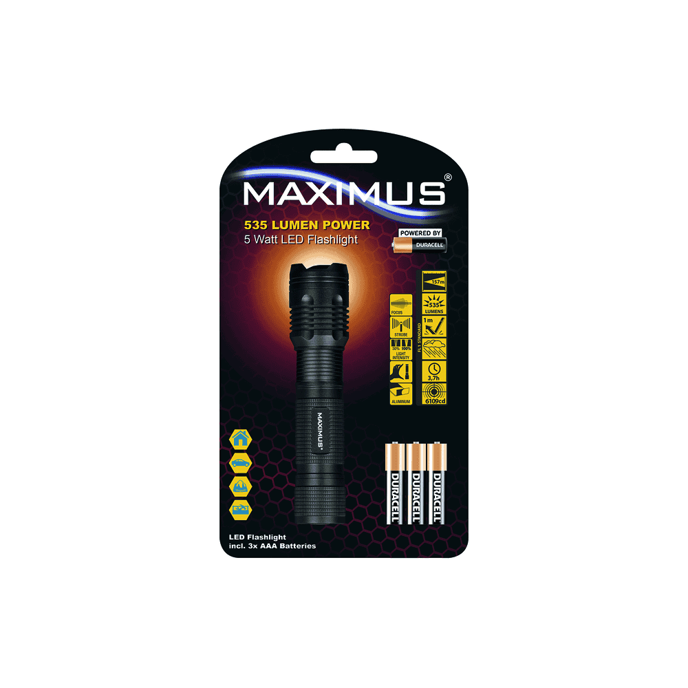 Steffen LED Taschenlampe MAXIMUS M-FL-008B-DU, 5 W, 530 lm, IP20, schwarz, inkl. 3 x AAA-Batterien