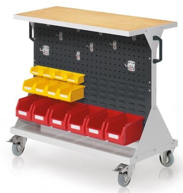 Bedrunka+Hirth RasterMobil® Rollwagen mit 14 Sichtlagerkästen, BxTxH 1000 x 500 x 890 mm