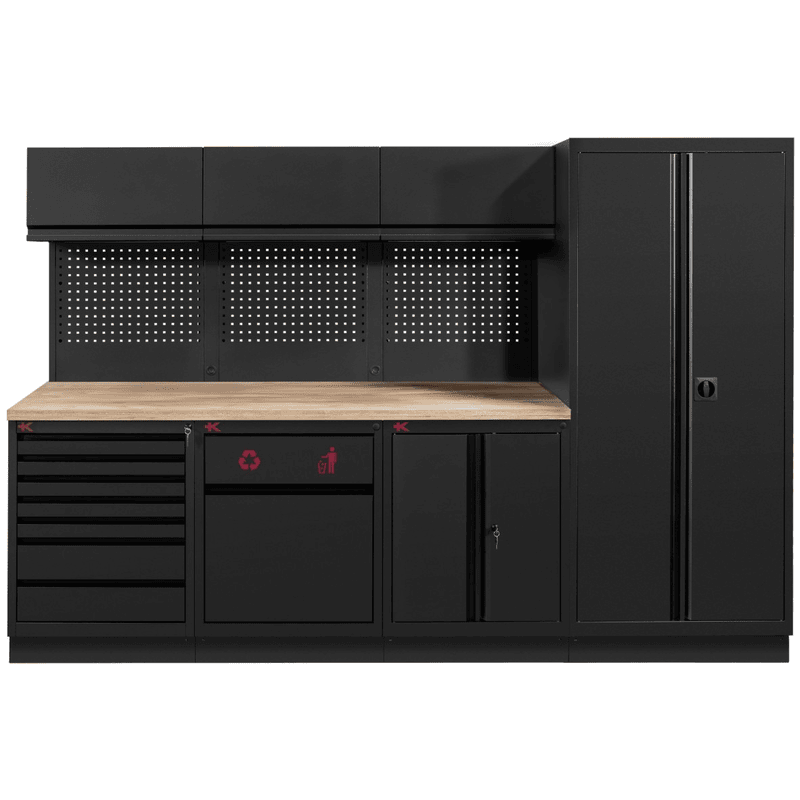 KRAFTWERK MOBILIO PRO 4-Element-Kombination mit Hochschrank rechts, schwarz, BxTxH 3000 × 750 × 2020 mm