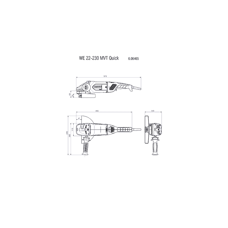 Metabo Winkelschleifer WE 22-230 MVT, 2200 Watt, mit drehbarem Haupthandgriff
