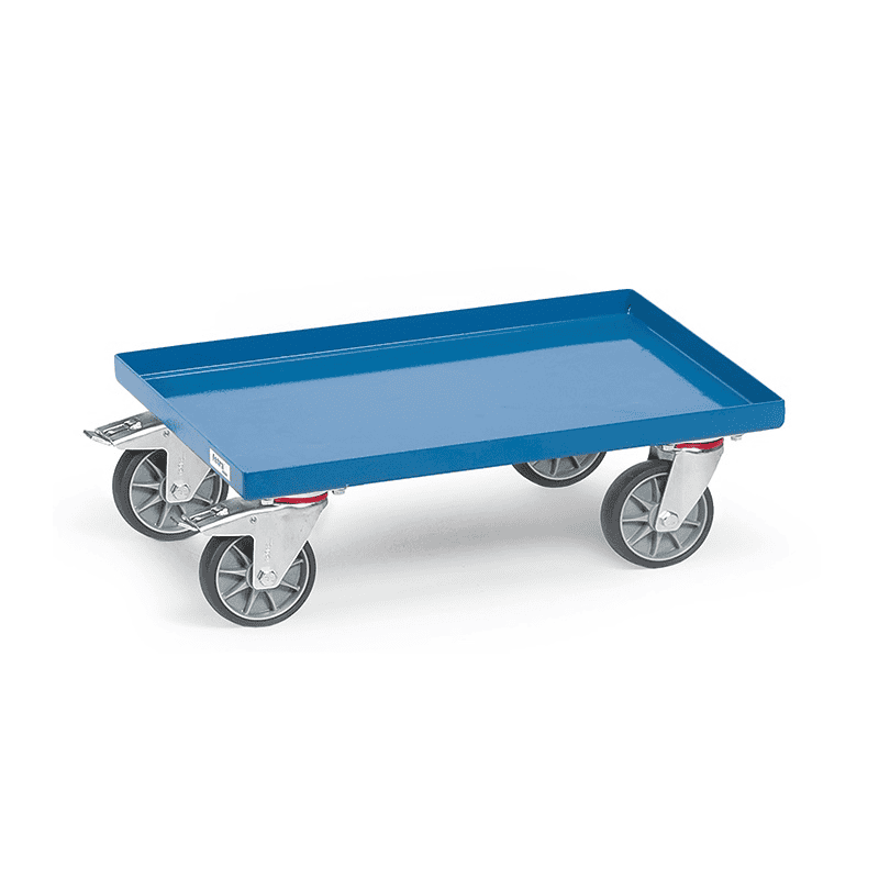 Fetra Rouleau pour bacs européens avec plate-forme en tôle, revêtement époxy bleu RAL 5007