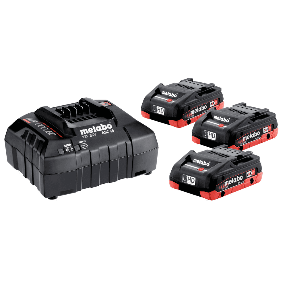 Metabo Basis-Set 18 V LiHD, 3 x 4.0 Ah und Ladegerät ASC 55