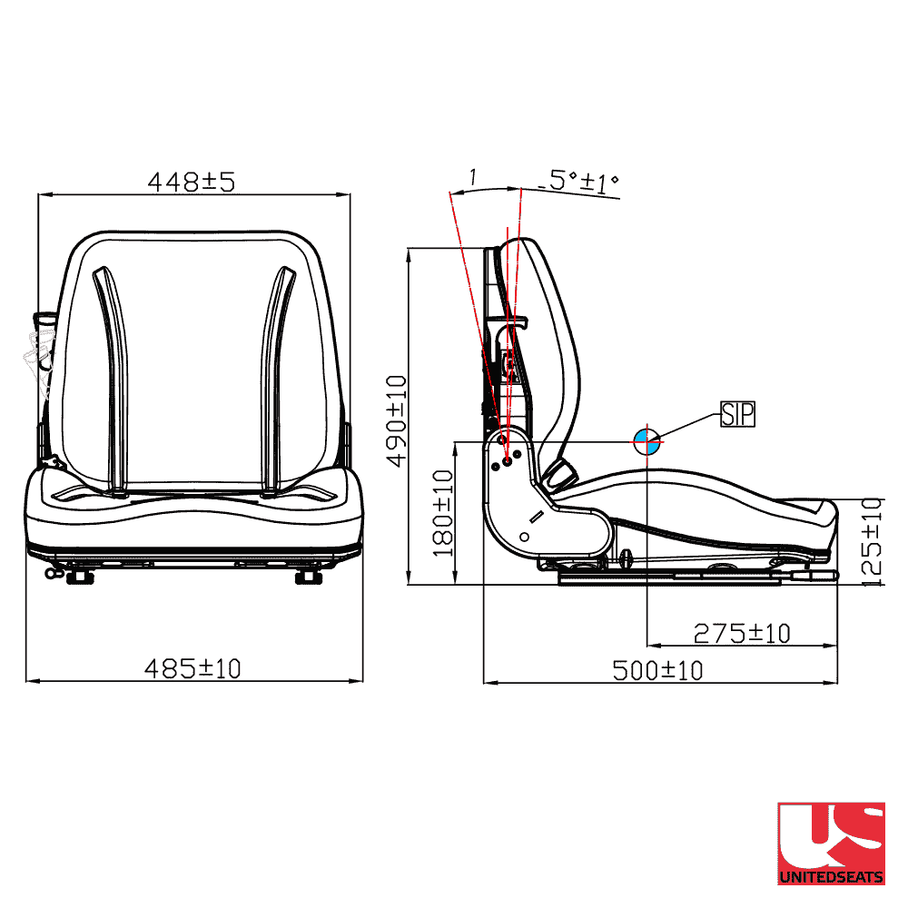 UnitedSeats US20, siège à suspension mécanique pour chariots élévateurs et engins de chantier