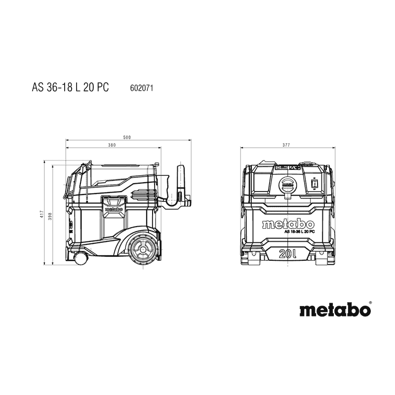 Metabo Akku-Sauger AS 36-18 L 20 PC, 18 V mit manueller Filterabreinigung