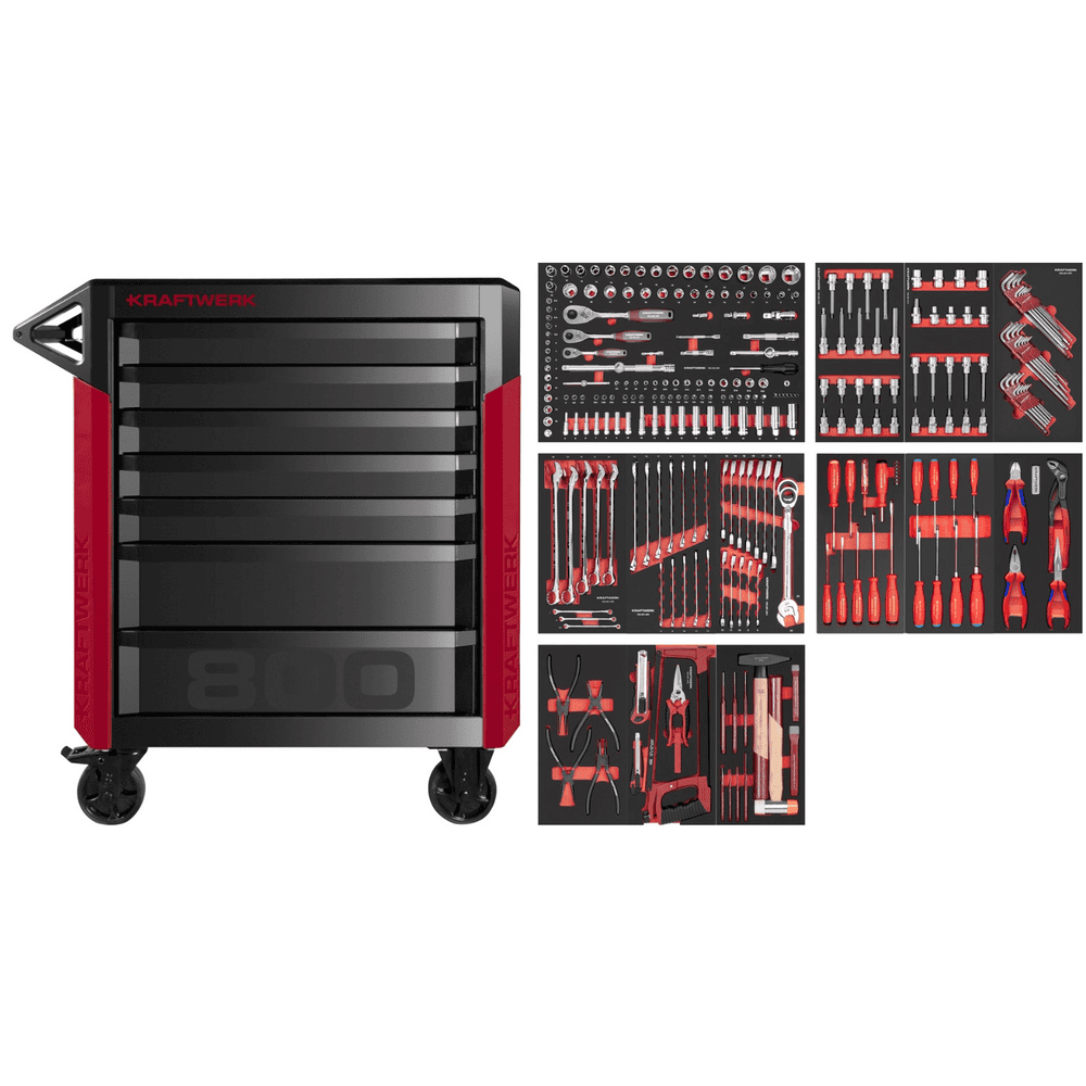 KRAFTWERK PRO LINE Chariot d'atelier PT800 7 tiroirs avec PB, outils inclus, 290 pièces