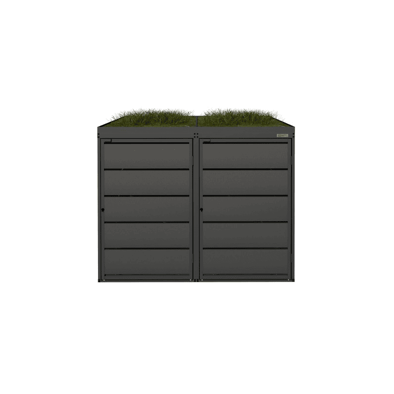 Abri pour poubelles avec toit végétalisé, pour poubelles de 240 litres, en acier galvanisé, anthracite RAL 7016, disponible en plusieurs modèles