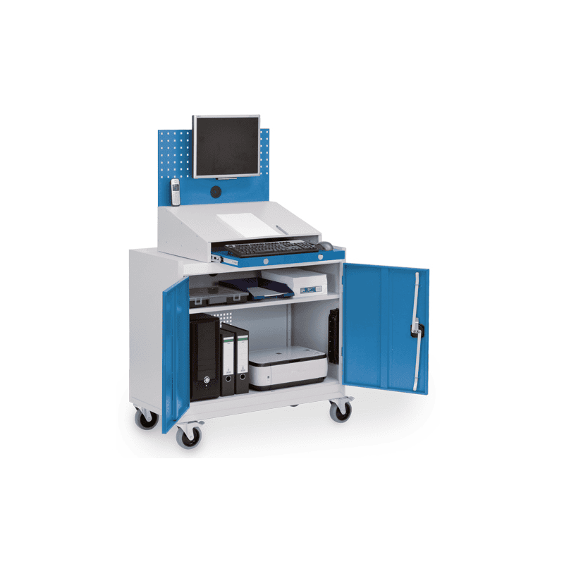 Bedrunka+Hirth Mobiler Computerschrank mit Lochwand und Pultaufsatz, 1000 x 500 x 1610 mm