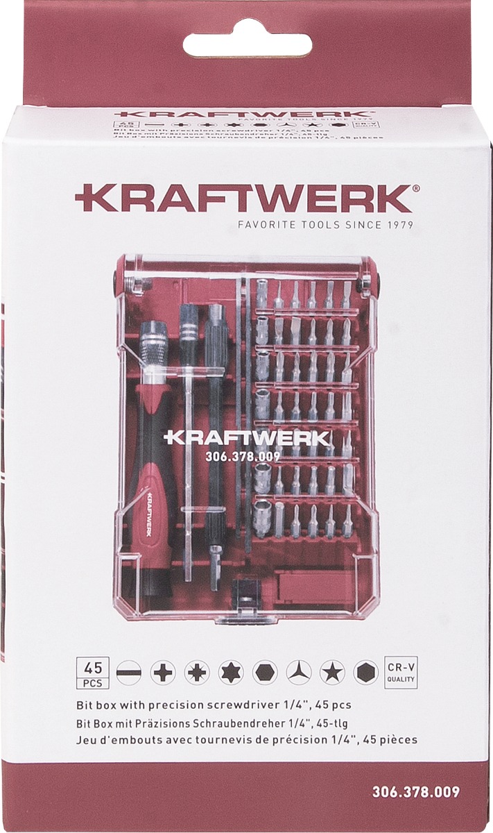 KRAFTWERK Präzisions-Schraubendreher-Set 1/4", 45-teilig, für Feinmechanik und Elektronik