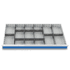 Compartimentage des métallique set 14 pièces, R 48-24, dimension utiles des tiroirs 1200 x 600 mm, en 4 hauteurs de façade