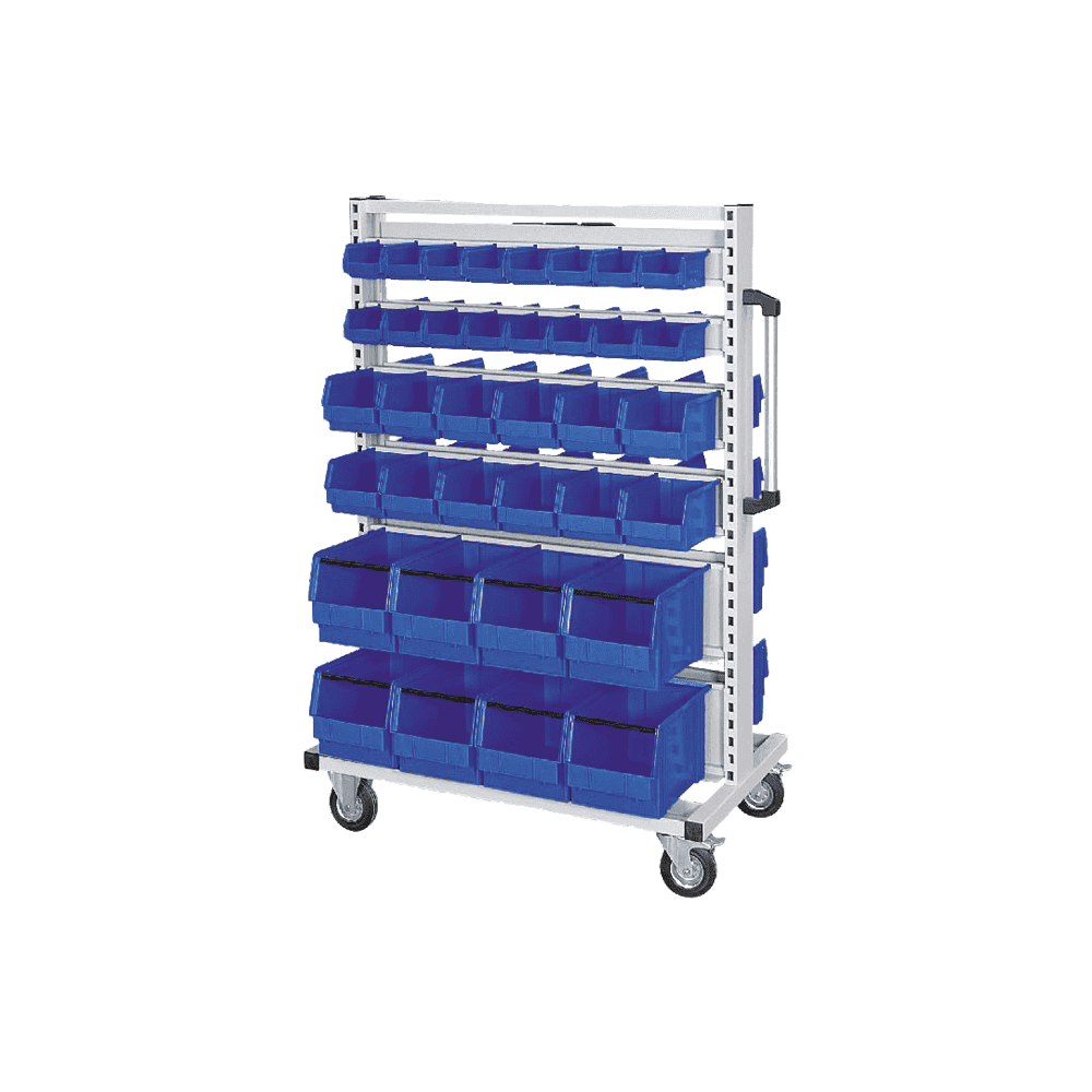 Bedrunka+Hirth Multi-Wagen, 12 x Behälterleisten inkl. Sichtlagerkästen, 990 x 610 x 1450 mm