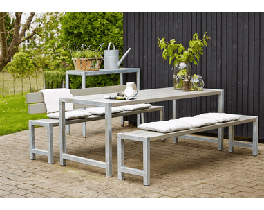 PLUS Planken-Gartenmöbel mit Tisch und Sitzbänken, mit oder ohne Rückenlehnen