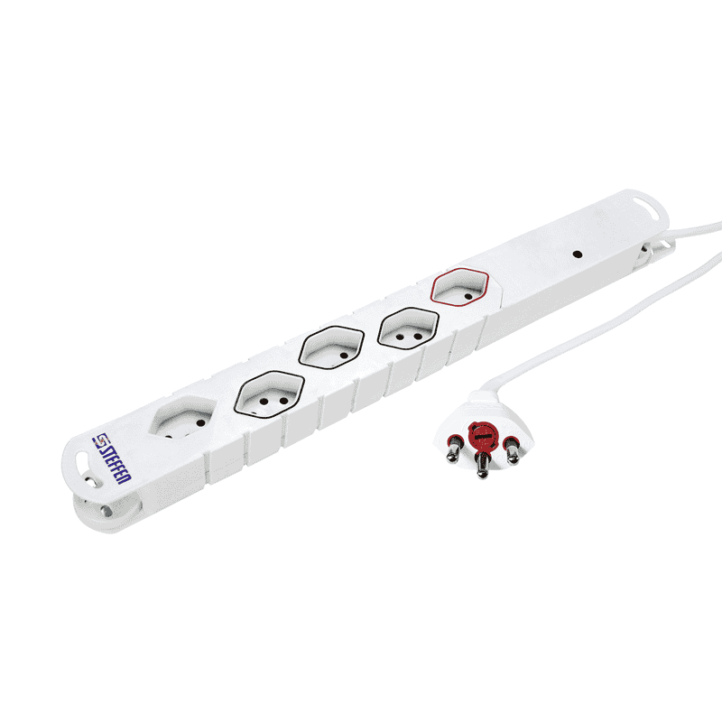 Steffen Steckdosenleiste VARIABL VARITRONIC, 5-fach T13, mit Feinsicherung, 3 m, weiss