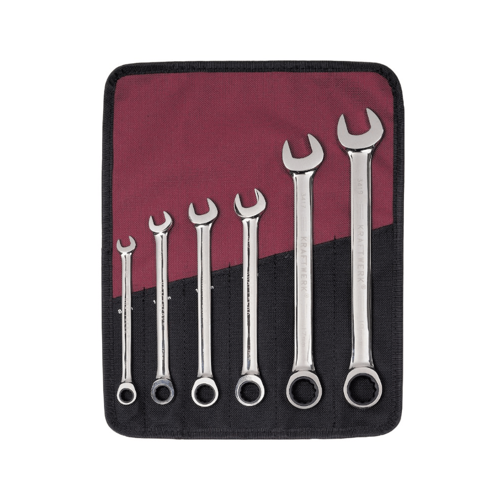 KRAFTWERK PRO LINE GearWrench Ratschen-Ring-Maulschlüssel-Satz, 6-teilig, 8–19 mm