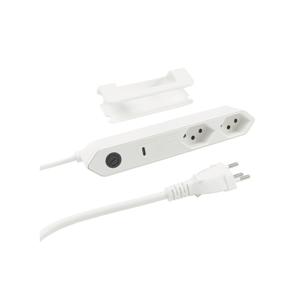 Steffen Multiprise IQ, 2 prises de courant T13, 1 port USB-C PD (18 W), 10 A, IP20, câble de 1.5 m, en deux couleurs