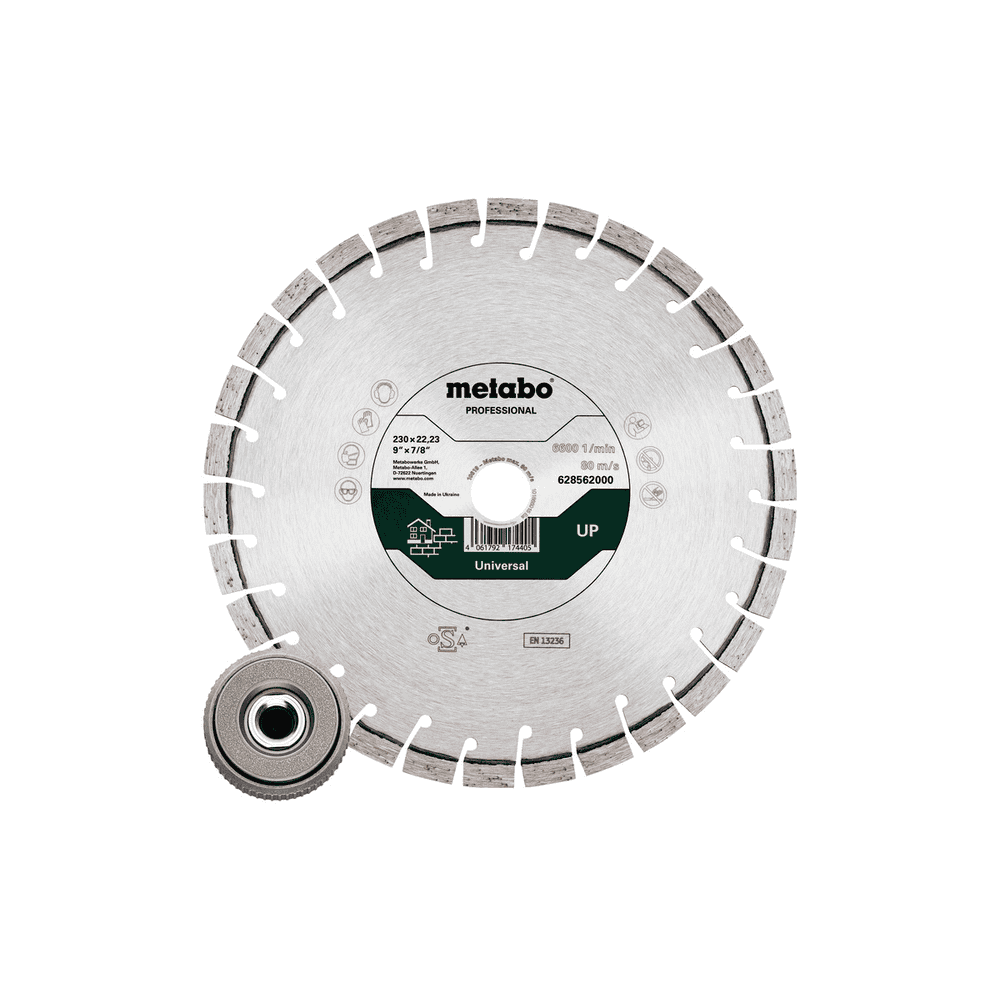 Metabo Set: Meule à tronçonner diamantée "UP", 230 x 22,23 mm et écrou de serrage rapide M 14