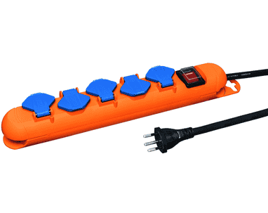 Steffen Steckdosenleiste STRONG, 5 x T13, mit Schalter, 10 A, IP21, Kabel 3 m (GdV 3x1.5mm²), orange
