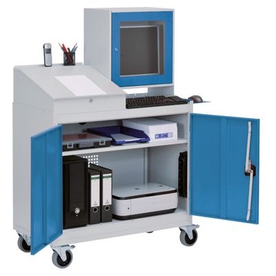 Bedrunka+Hirth Mobiler Computerschrank mit Pultaufsatz und Monitoraufsatzgehäuse für 15,6" Monitor, 1000 x 500 x 1575 mm