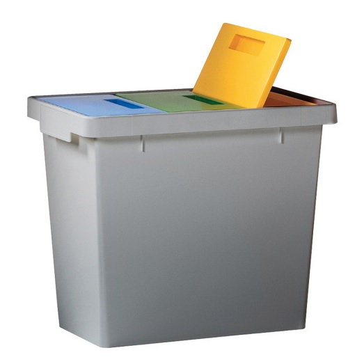 Poubelle plastique trois compartiments 40 l, pour le tri des déchets