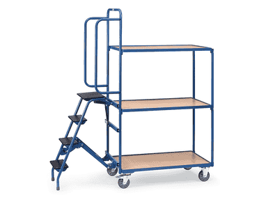 Fetra Chariot de préparation de commandes Grand avec 3 ou 4 plateaux, 1322 x 611 x 1880 mm, capacité de charge 250 kg