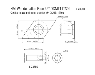 Metabo Plaquettes amovibles en carbure chanfrein 45°, ISO DCMT 11 T 304, 10 pièces