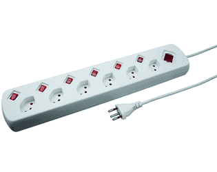Steffen Steckdosenleiste POWER EASY, 6 x T13 Steckdosen einzeln schaltbar, IP20, 1.5 m Kabel, Überstromschutz, weiss