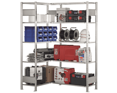 Schulte Rayonnage d'angle à tablettes, système d'assemblage modulaire, galvanisé ou RAL 7035