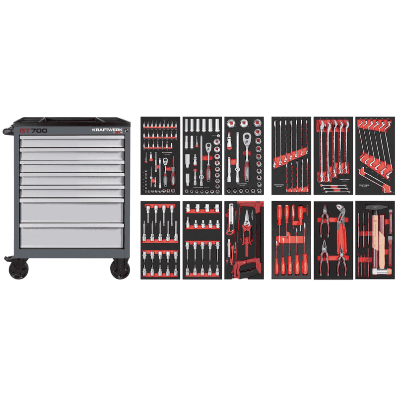 KRAFTWERK Werkstattwagen BT700 7 Schubladen Swiss Line, inkl. Werkzeug, 219-teilig, BxTxH 719 x 474 x 1000 mm