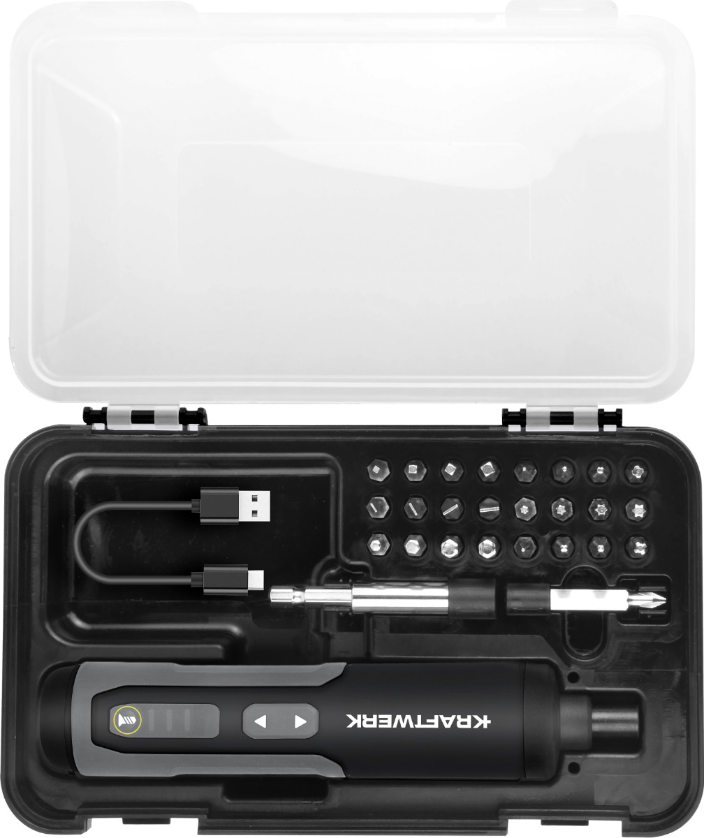 KRAFTWERK Akku-Bit-Stabschrauber Set 3.6V mit USB-C, 28-teilig