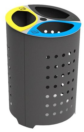 Poubelles avec système de tri DORIA en acier, 3 × 75 litres, couvercles en acier inoxydable