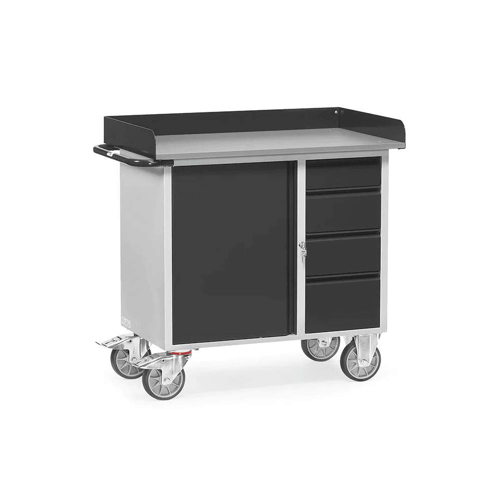Stahlblech-Werkstattwagen "GREY EDITION", 1 Schrank und 4 Schubladen, Tragkraft 400 kg 