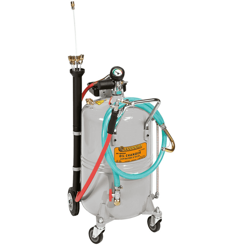 Chariot aspirateur d'huile usagée 65 l pneumatique avec 7 sondes flexibles et rigides différentes