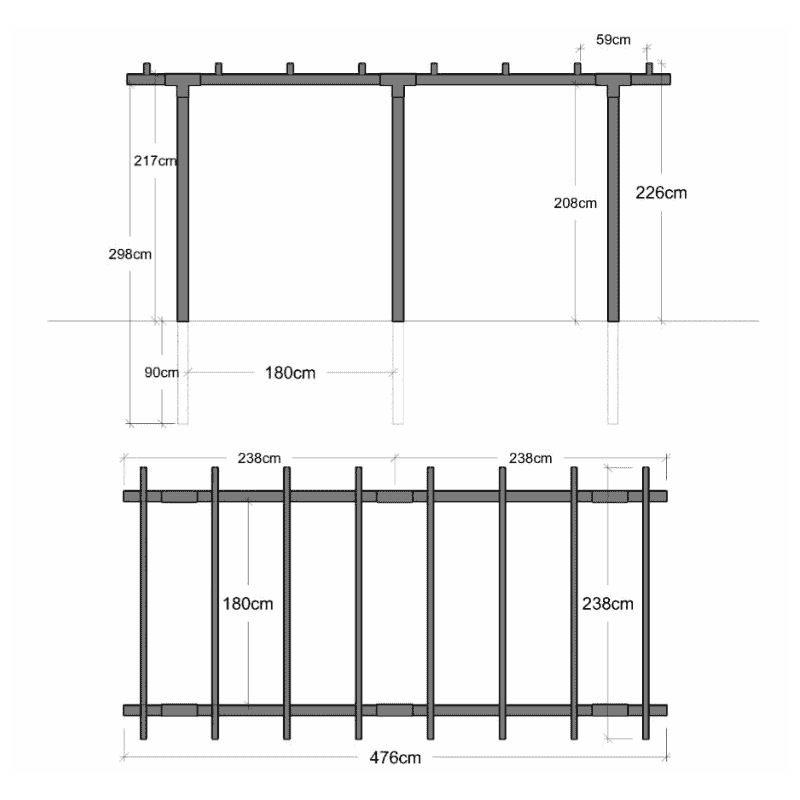 PLUS Pergola double, noir RAL 9005, modèle 2, L x P x H 4760 x 2380 x 2260 mm