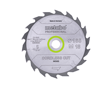 Metabo Kreissägeblatt "Curdless Cut Wood - Professional" 165 x 20 mm, Z18, WZ, 20°