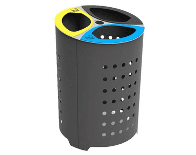 Poubelles avec système de tri DORIA en acier, 3 × 75 litres, couvercles en acier inoxydable