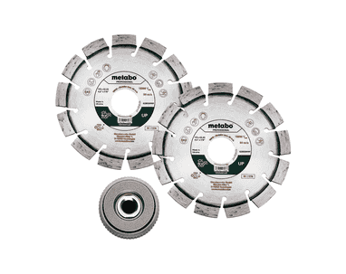 Metabo Set: 2 x Diamanttrennscheibe "UP", 115 x 22,23 mm und 1 x Quickspannmutter M 14