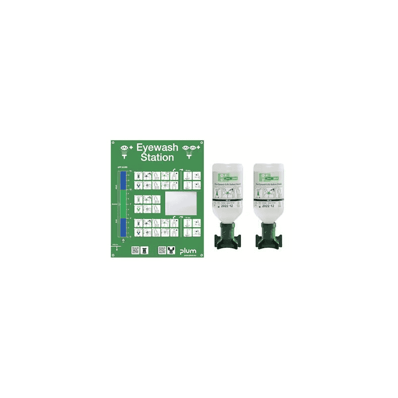 Station de rinçage oculaire Plum 4694, station murale avec 2 × 500 ml de solution de rinçage oculaire, durée de conservation 3 ans