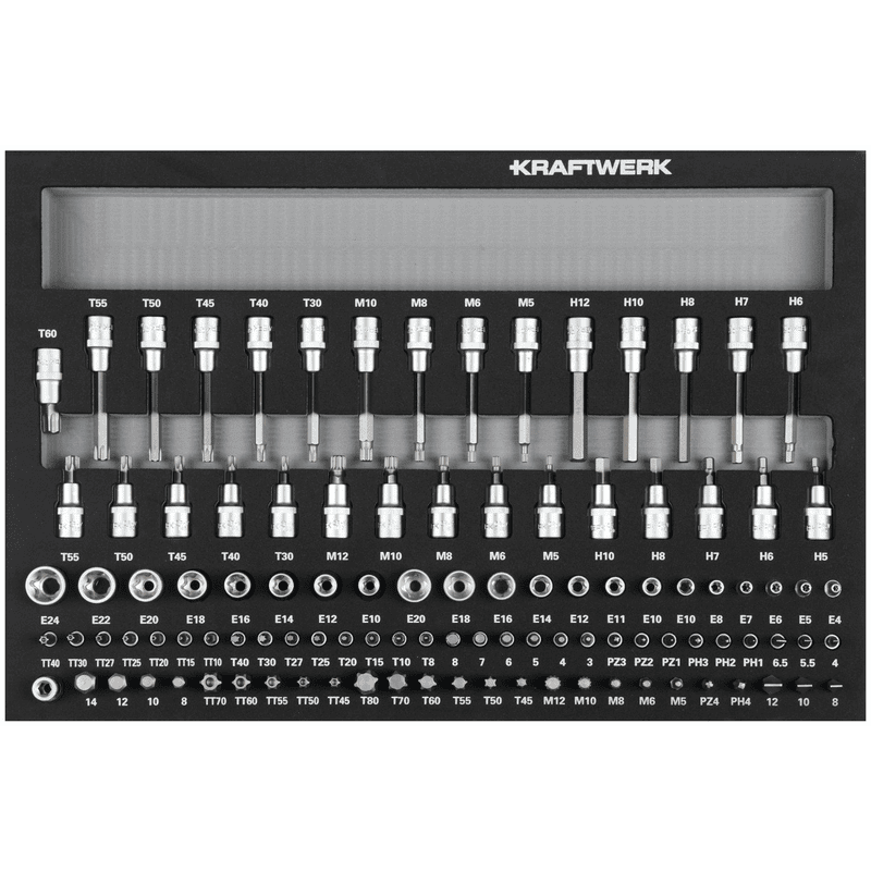 KRAFTWERK BASIC LINE EVA Steckschlüssel-Einlage 1/4" + 3/8" + 1/2", 600 x 400 mm, 107-teilig
