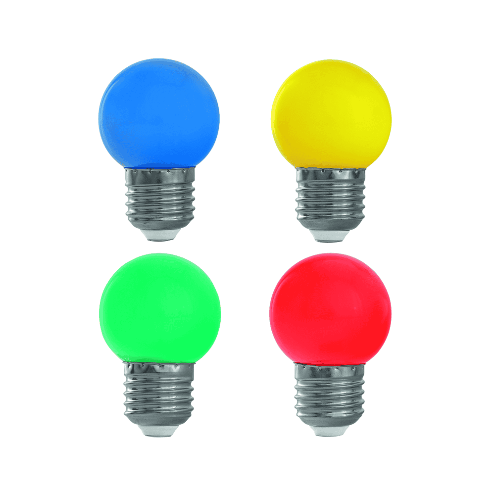 Steffen GardenLine LED Lampen 10er Set farbig (blau, grün, gelb, rot), 1 W, E27, IP20, 45 x 70 mm