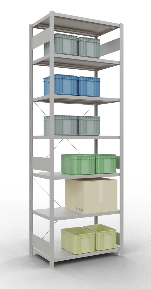Schulte Fachbodenregal, modulares Stecksystem, einseitig nutzbar, RAL 7035 lichtgrau