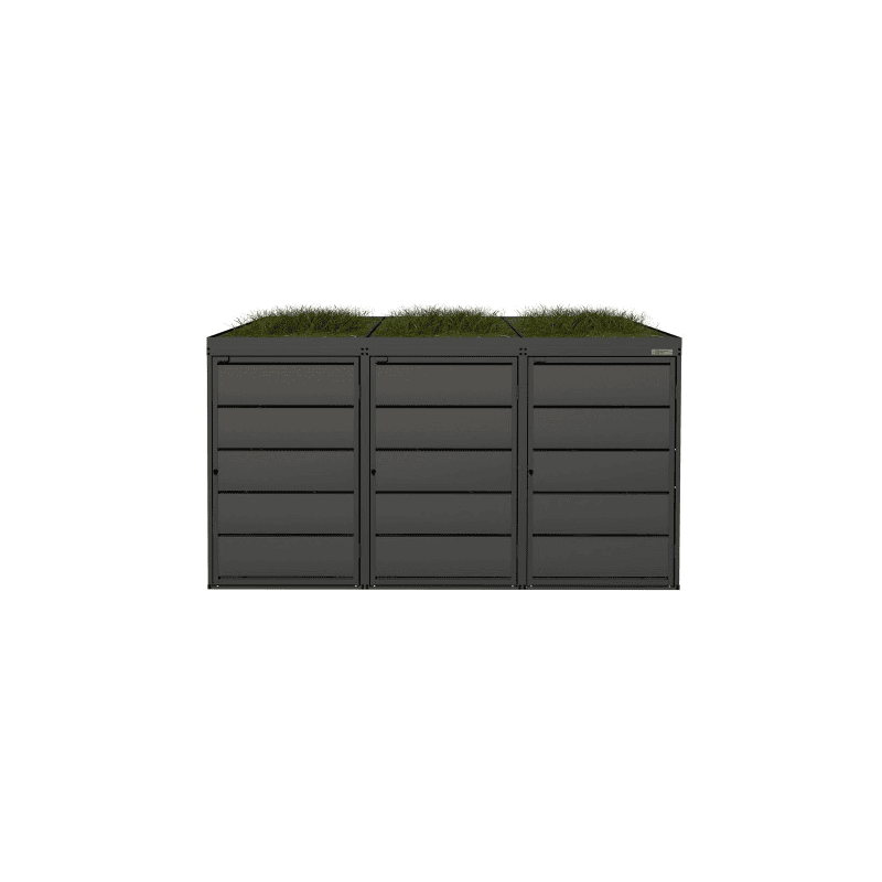 Abri pour poubelles avec toit végétalisé, pour poubelles de 240 litres, en acier galvanisé, anthracite RAL 7016, disponible en plusieurs modèles